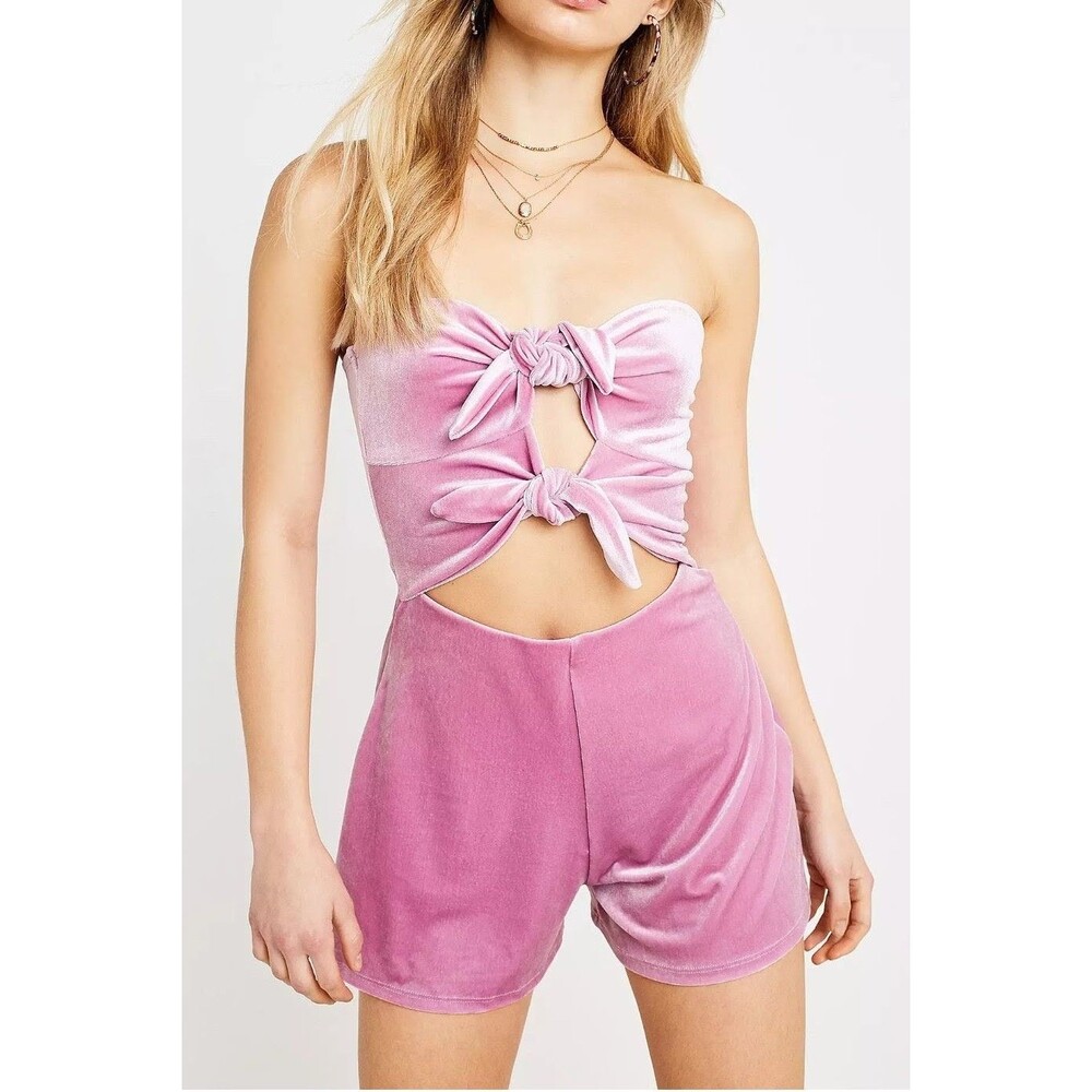 NWT Urban Outfitters Size S Velvet Romper Maddie Tie Front Lilac Glam Party $59